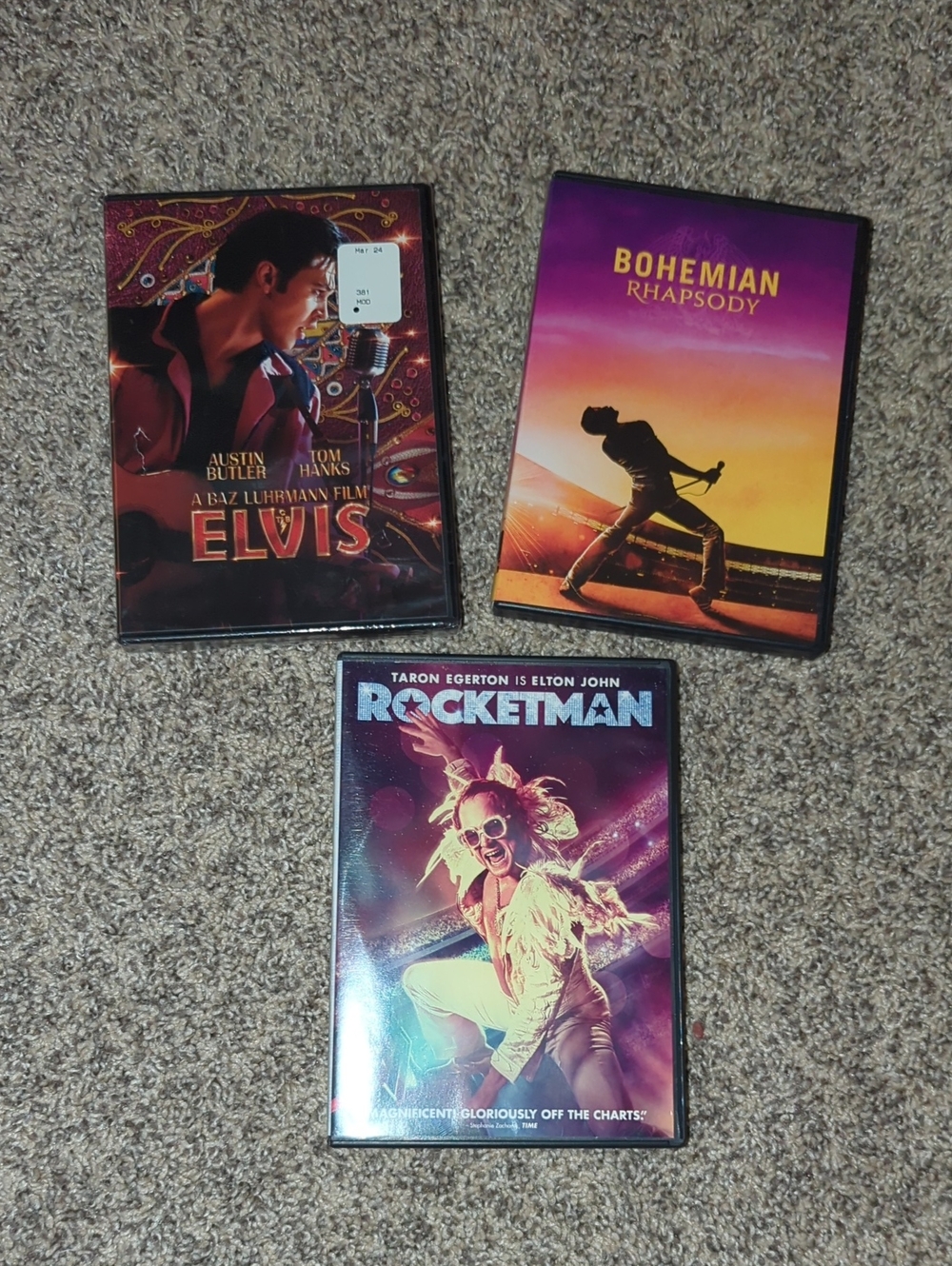 Elvis / Bohemian Rhapsody / Rocketman Movie DVD Bundle